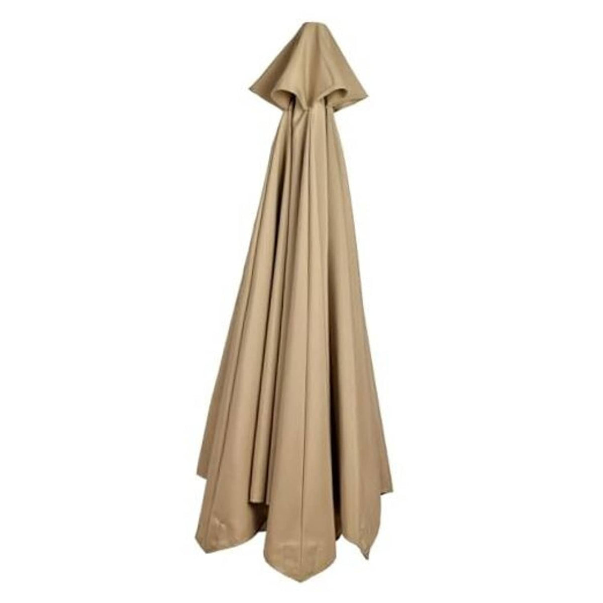 Beige patio umbrella replacement cover with gathered top and long skirt