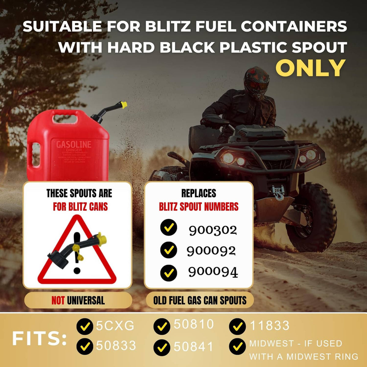 Yellow fuel can spout replacement attached to a red gasoline container