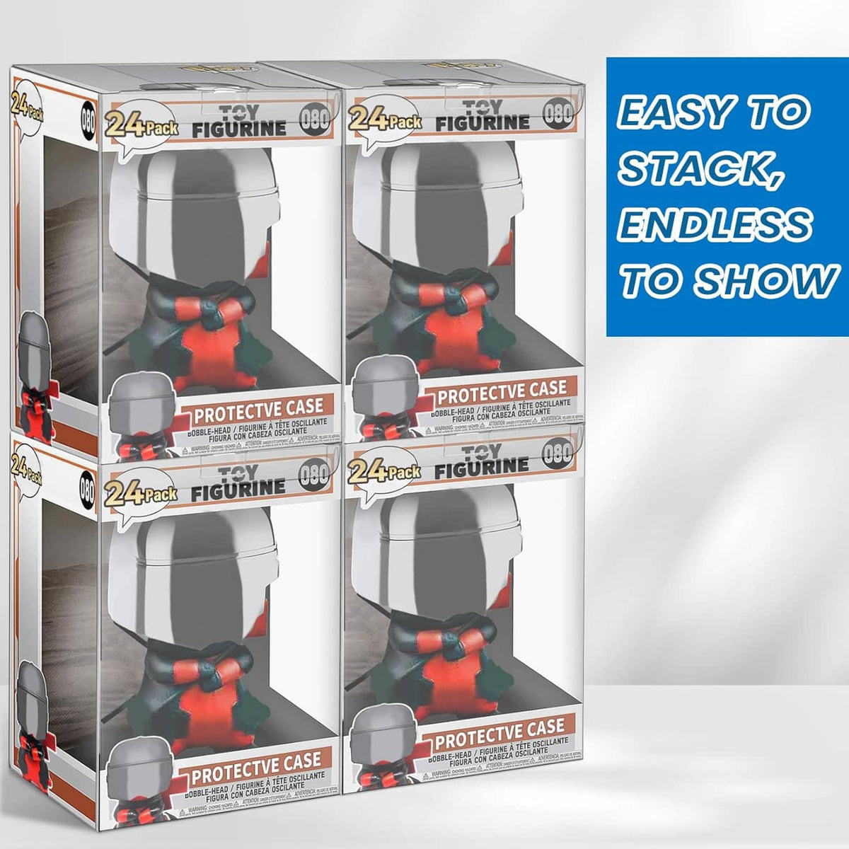 Carton packaging showing multiple clear protector cases for vinyl figures, 6 pack