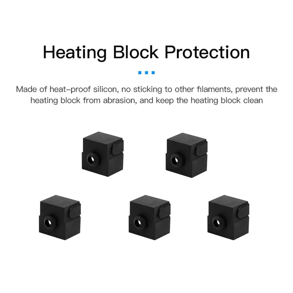 Black heating block silicone protection covers with side tab and center hole, 5-pack