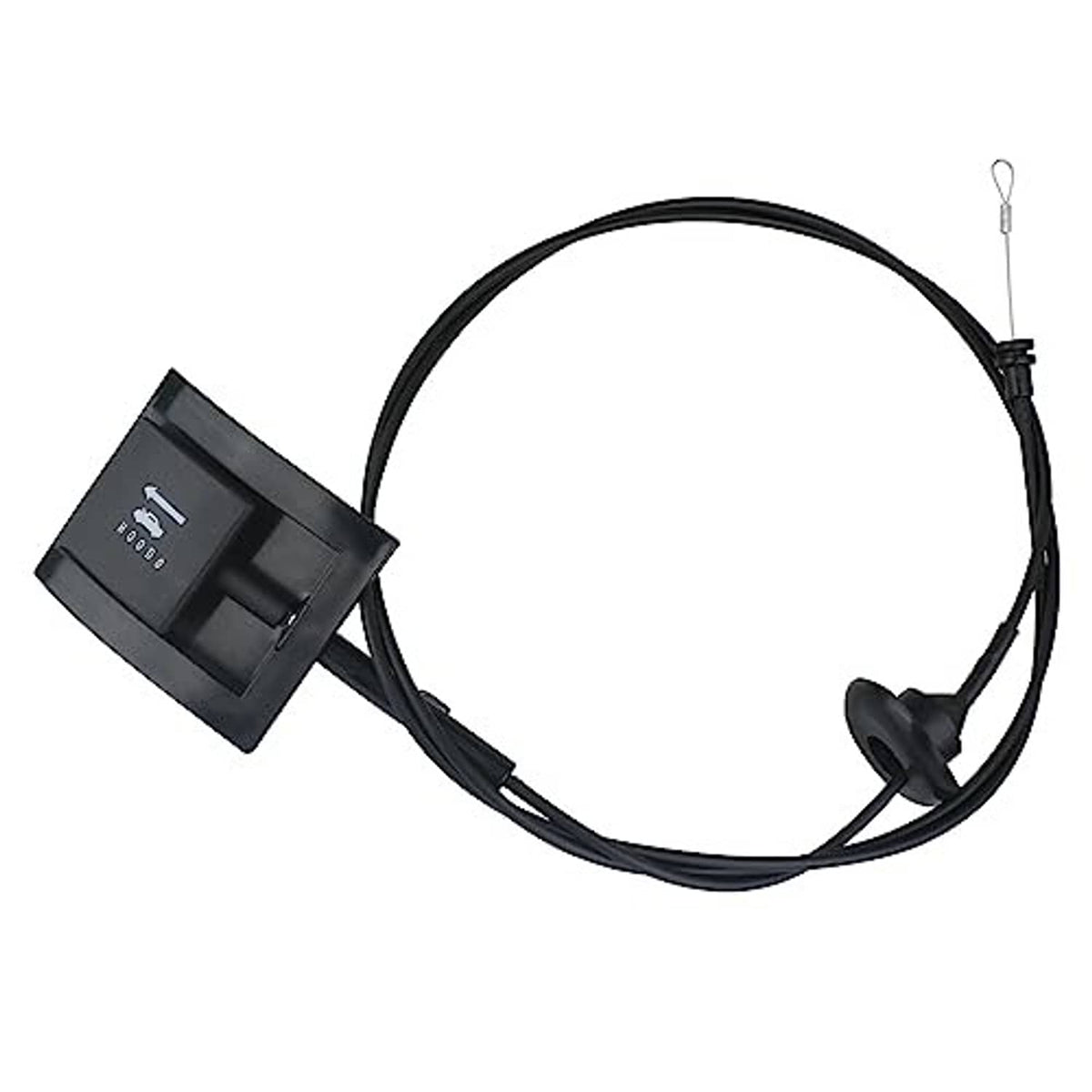 Hood release cable kit with black pull handle bracket and release knob, wired loop