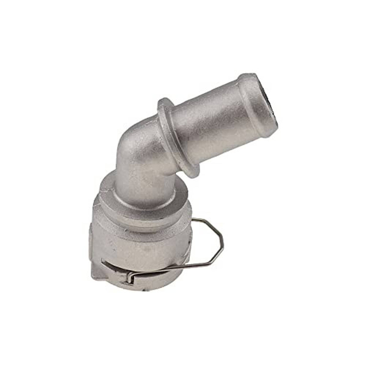 Aluminum coolant hose elbow connector with clamp ring and angled tube