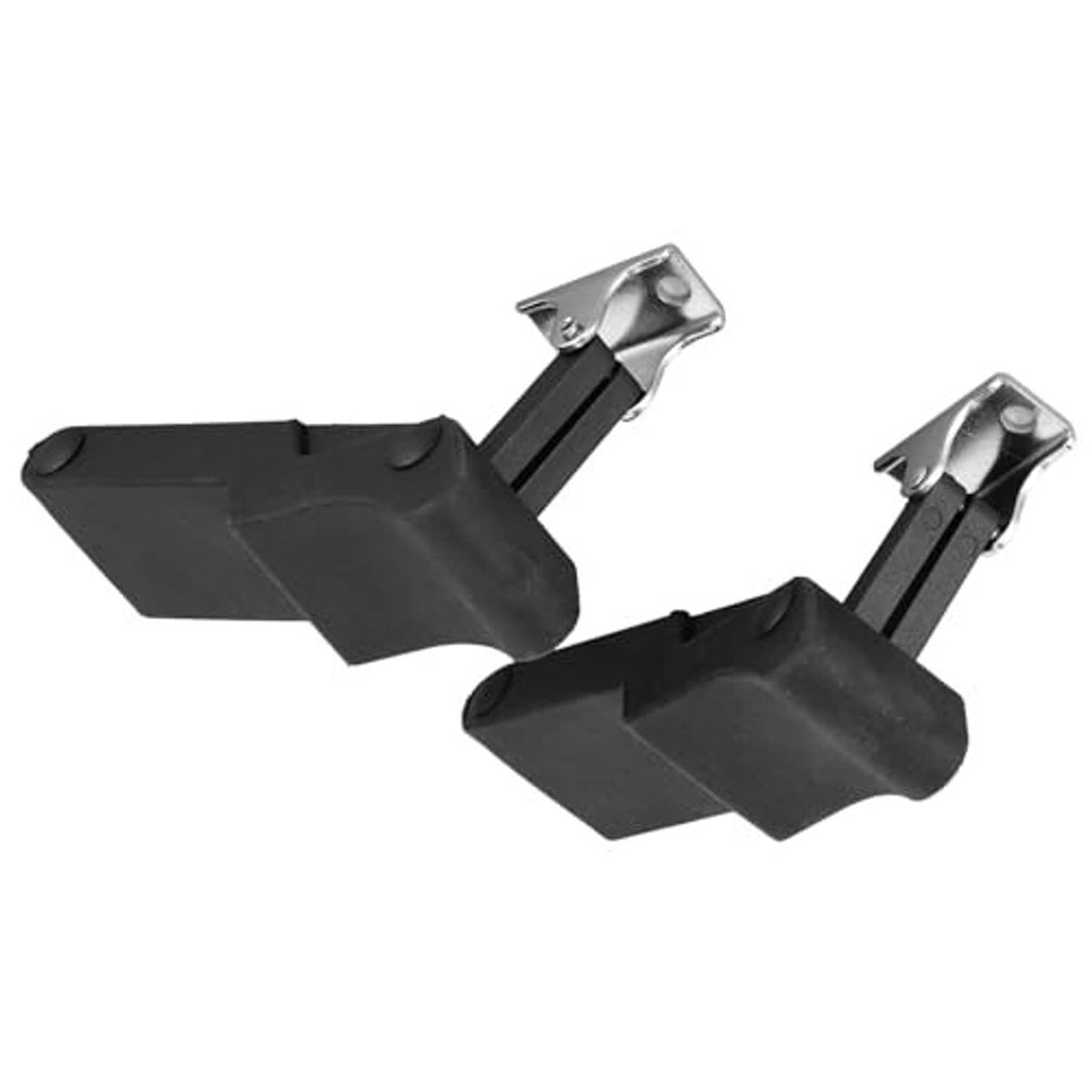 Pair of black rubber latch handles with metal keeper plates