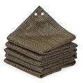 Mocha woven pergola shade cloth with metal grommets, folded stack