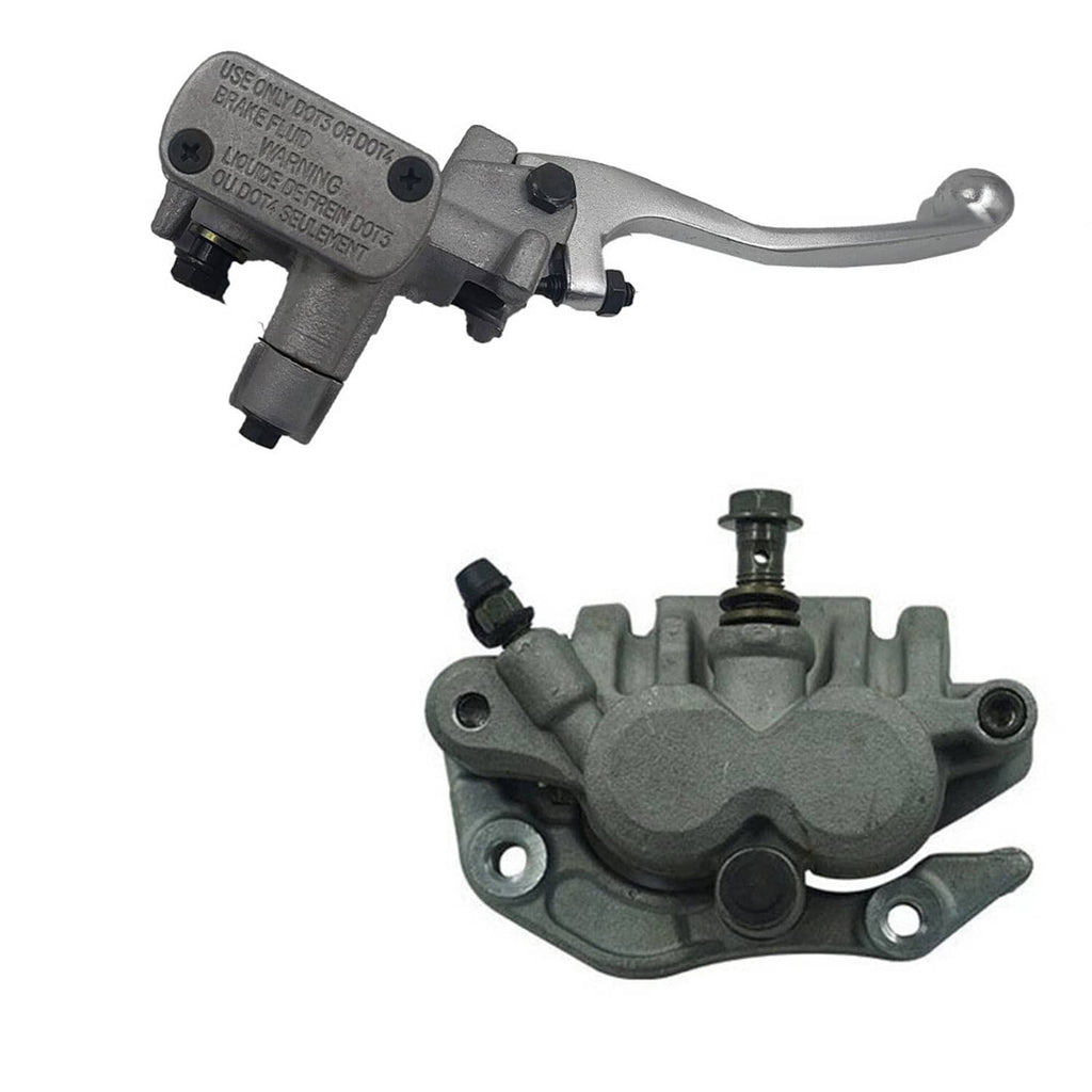 Front brake master cylinder caliper, gray housing with lever and reservoir cap
