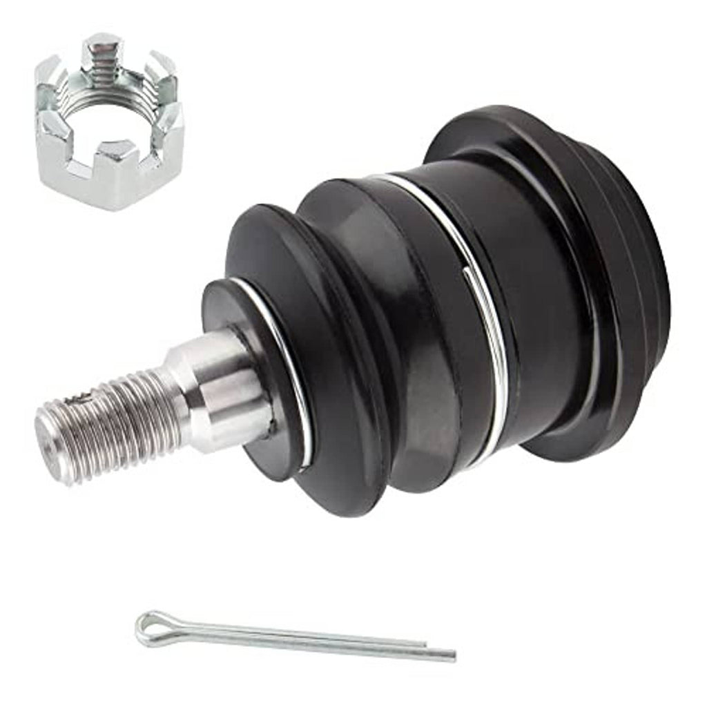 Ball joint with black boot, silver stud, and metal clip with wrench pin