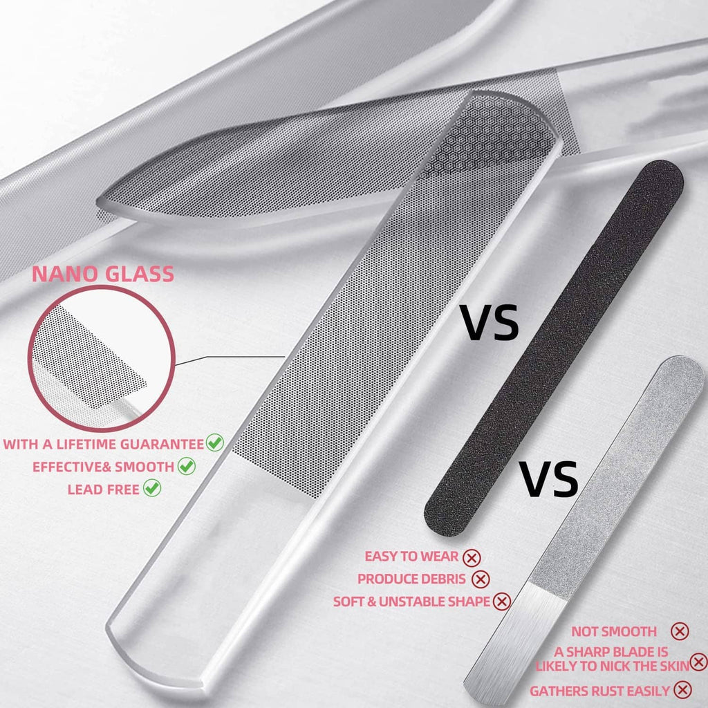 Nano glass nail and foot files, textured grit surface on two pads