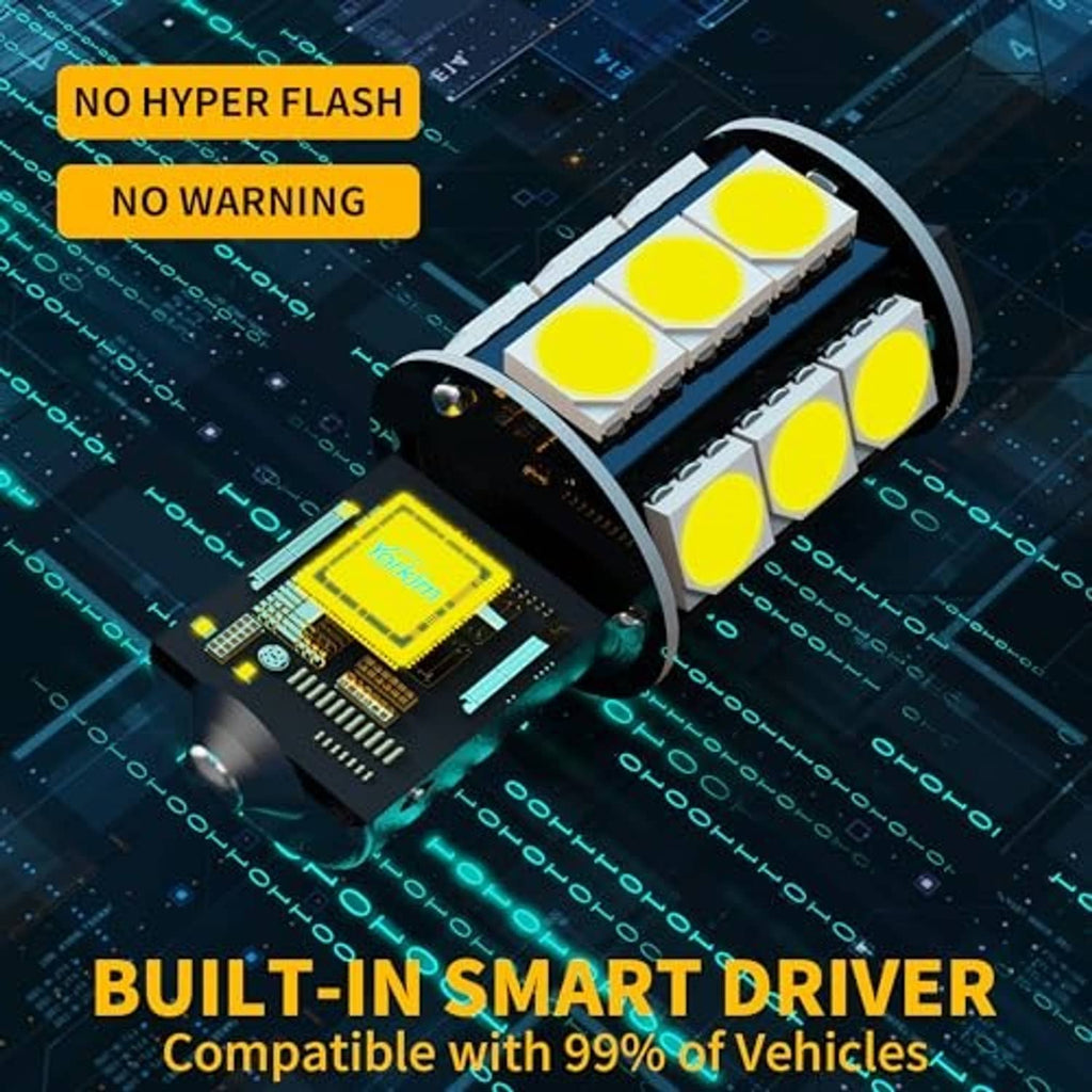 LED light bulb module with yellow LED chips and circuit board, close-up view