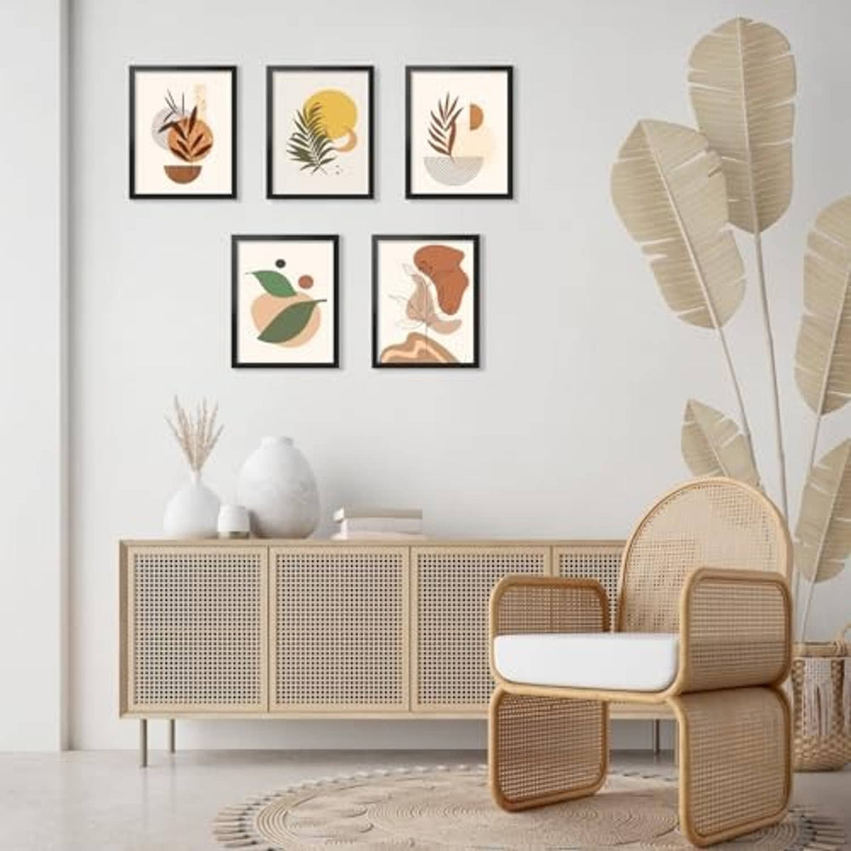 Black square wall picture frame displaying framed botanical artwork