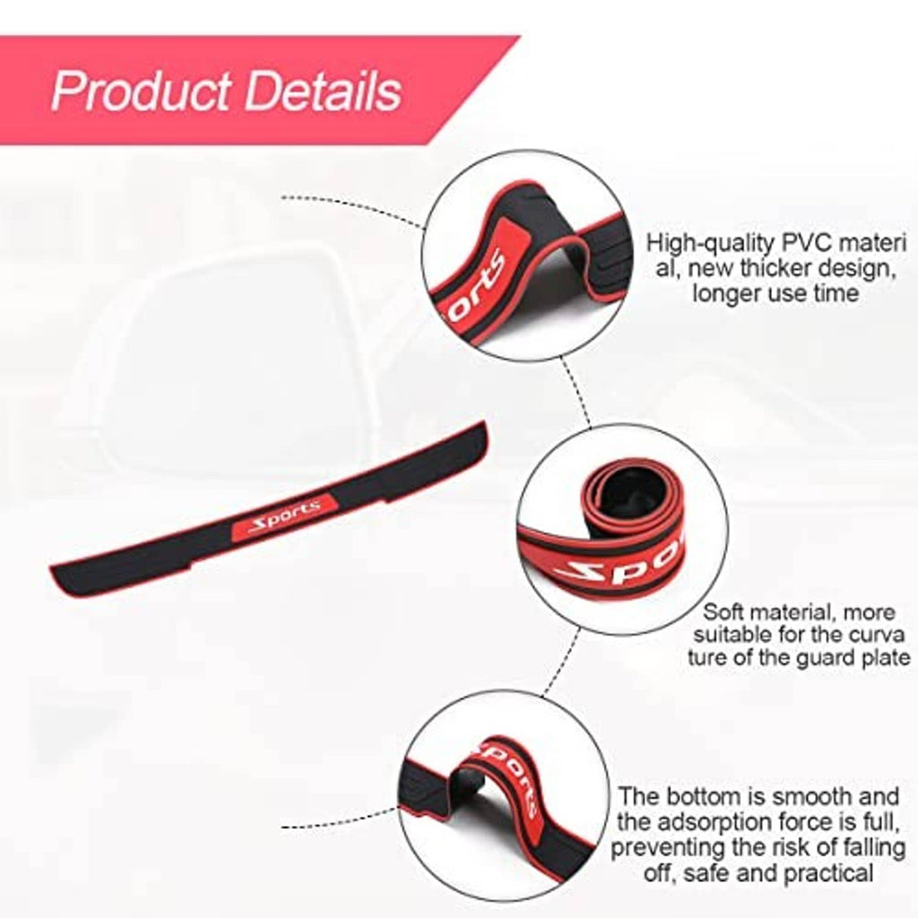 Universal rear bumper guard protector, black curved guard with red edging and Sports logo