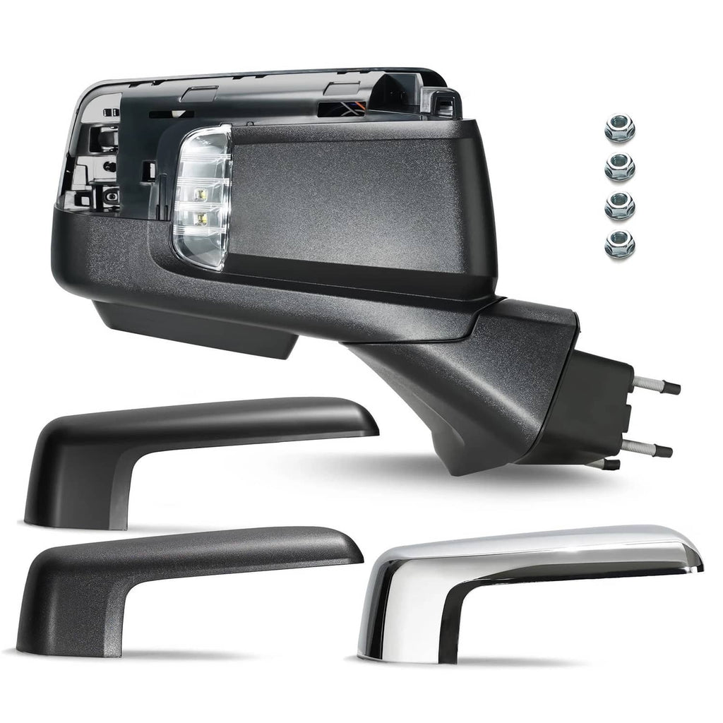 Heated passenger-side mirror camera housing with clear lamp lens and mounting bracket, 16-pin