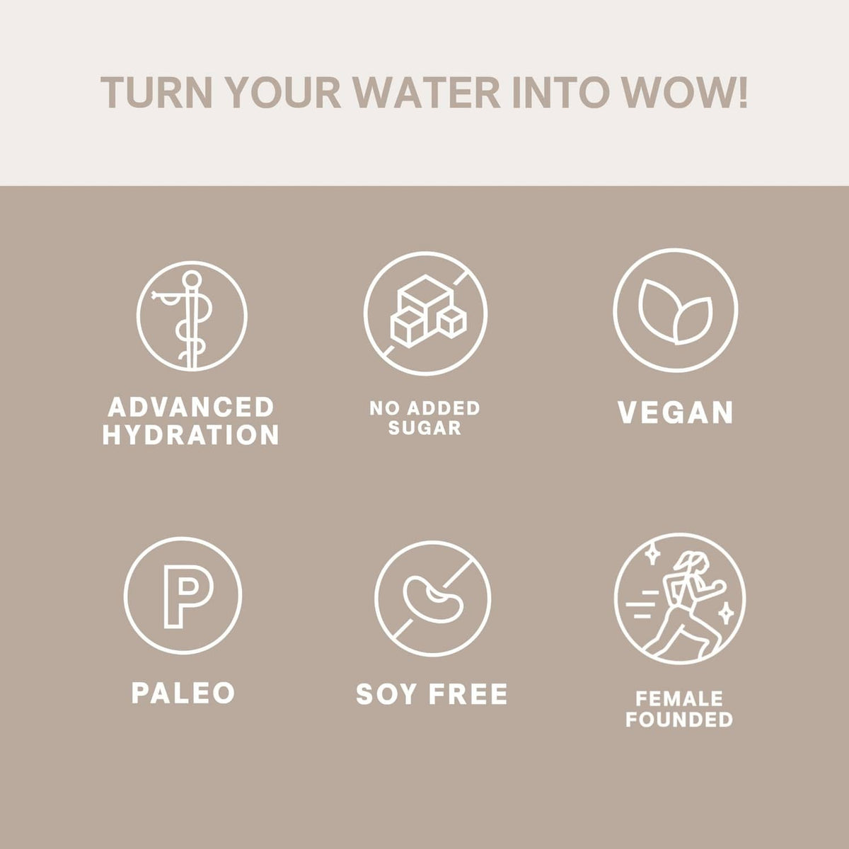 Electrolyte drink mix ingredient and dietary icons, including vegan and soy-free