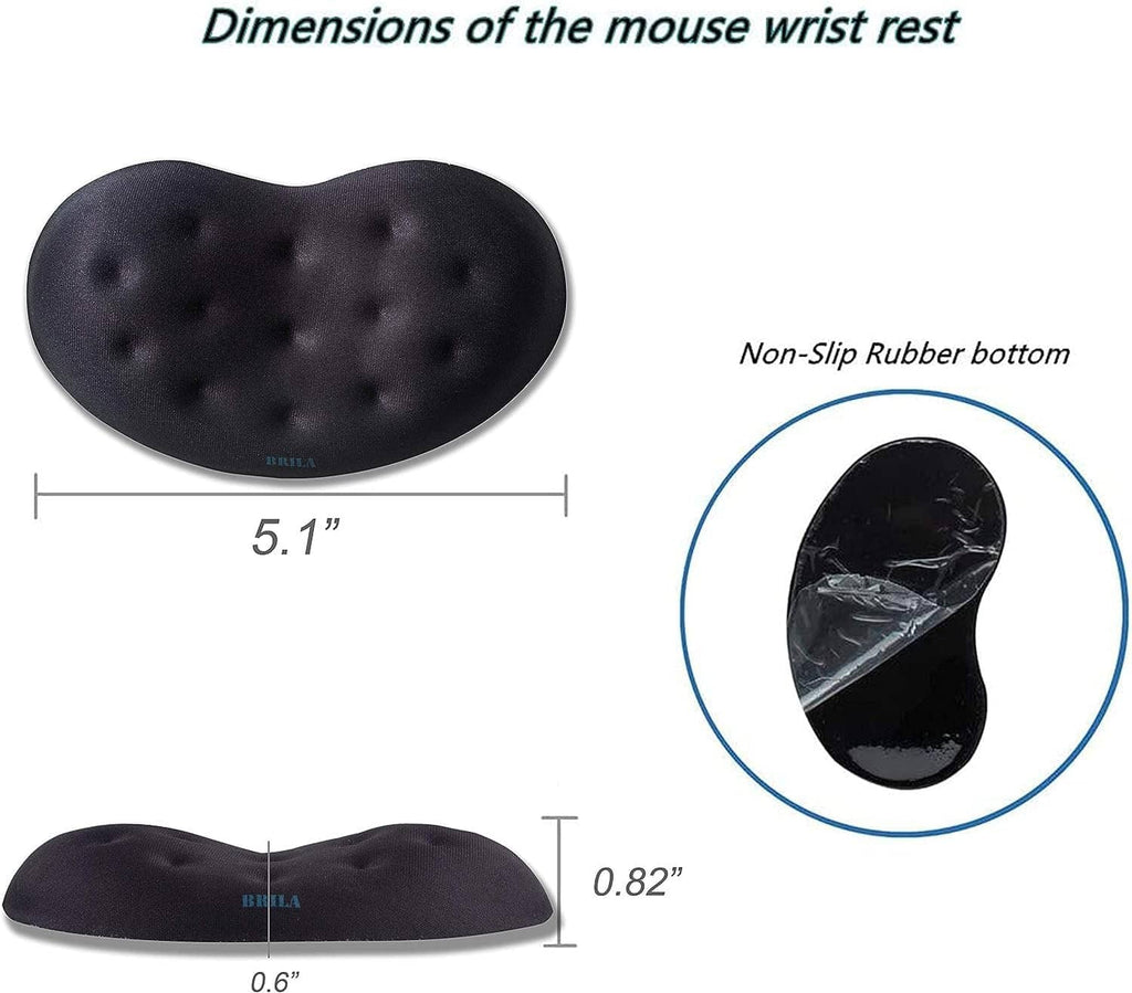 Mouse wrist rest pad with non-slip rubber bottom and oval size indicators