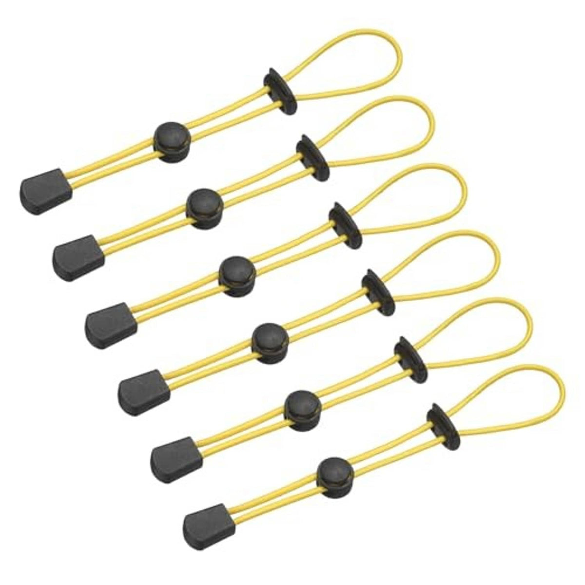 Bundle of 6 yellow elastic holders with black caps and attachment loops