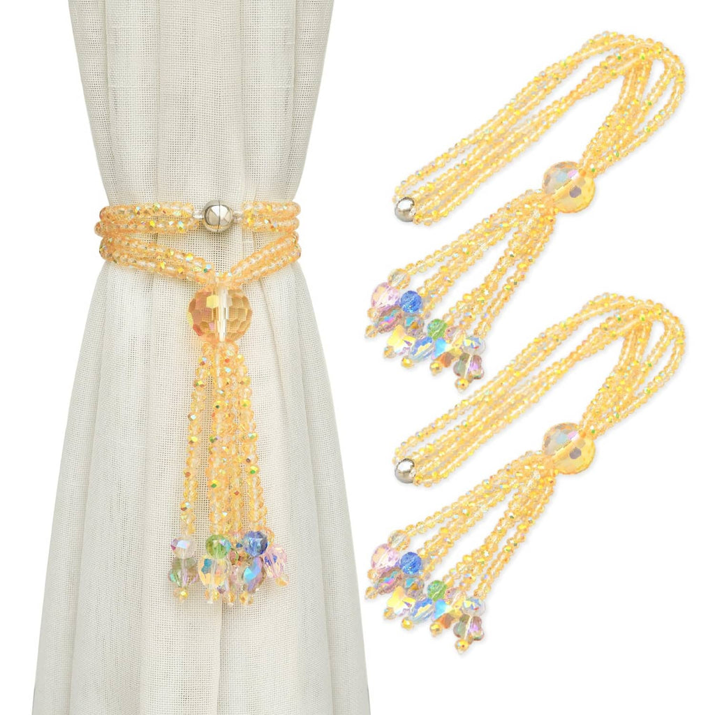 Gold beaded magnetic curtain tiebacks with crystal tassels, 2-pack