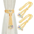 Gold beaded magnetic curtain tiebacks with crystal tassels, 2-pack