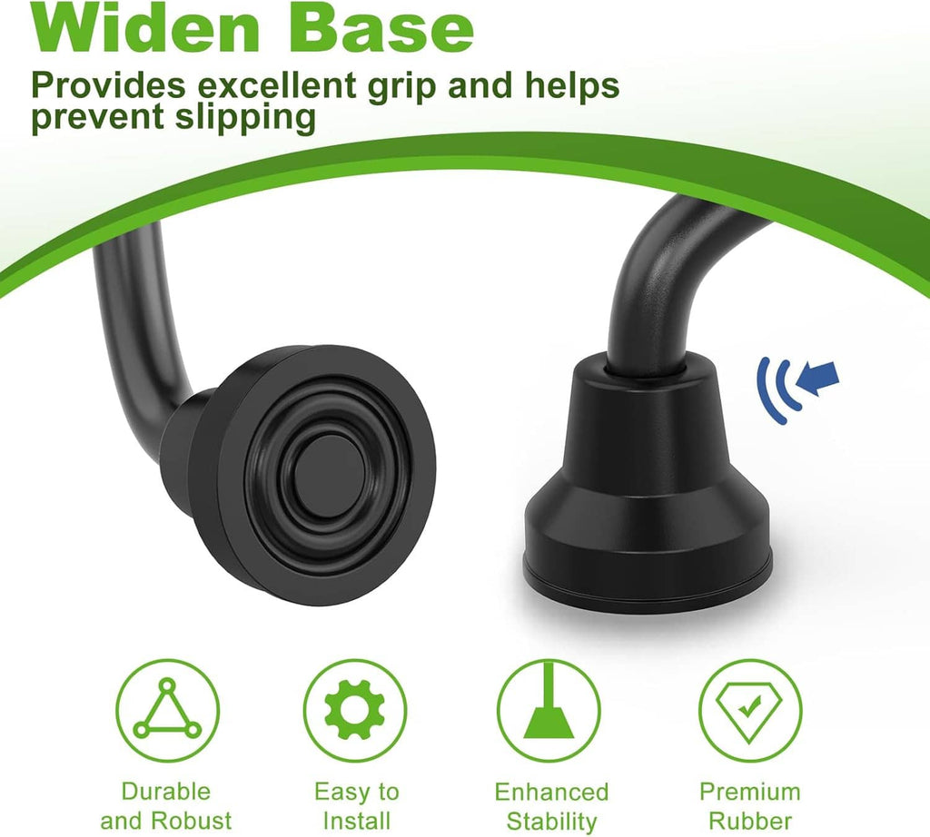 Black quad cane rubber tip with wide base and ribbed anti-slip grip