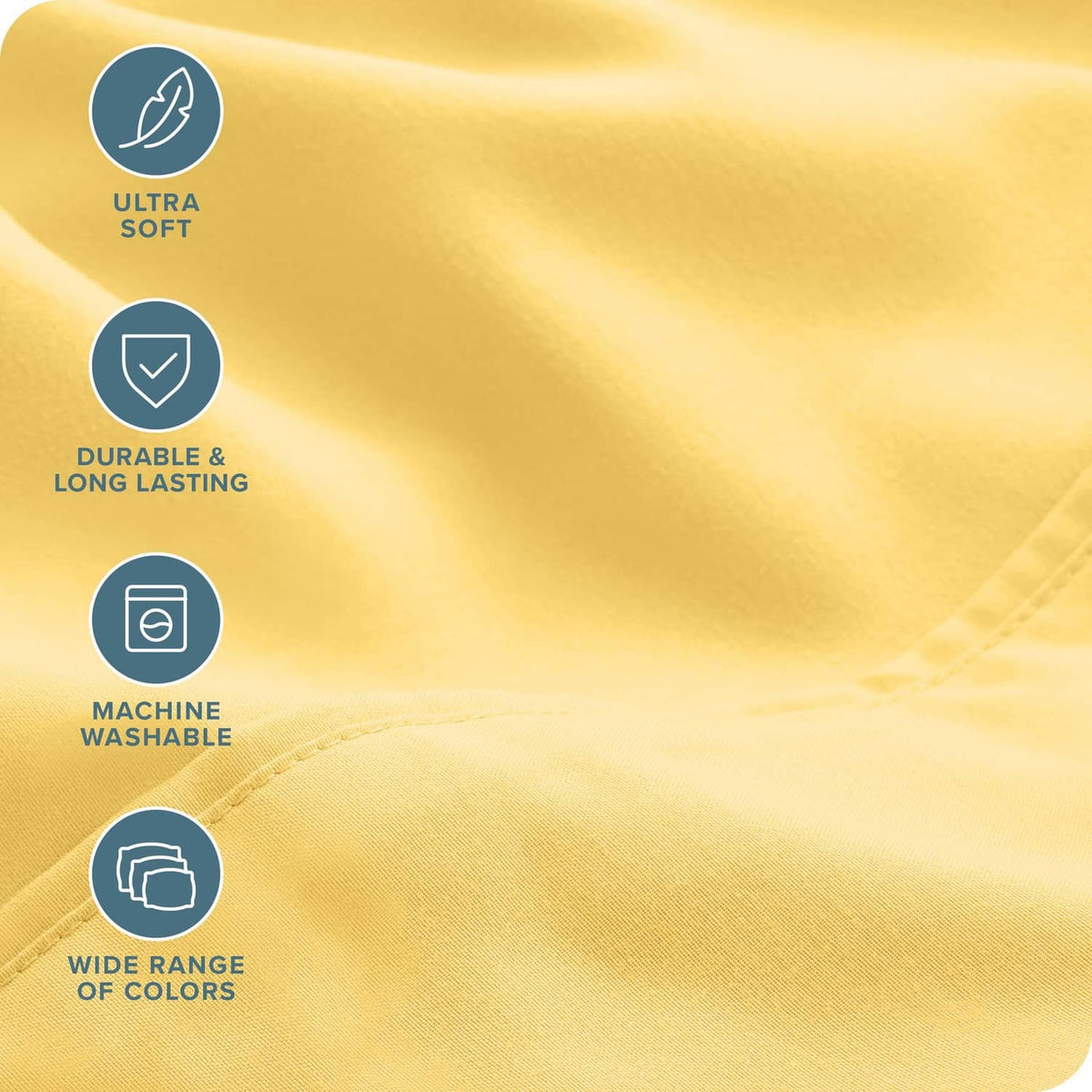 Lemon-yellow microfiber sheet fabric with soft, durable long-lasting finish.