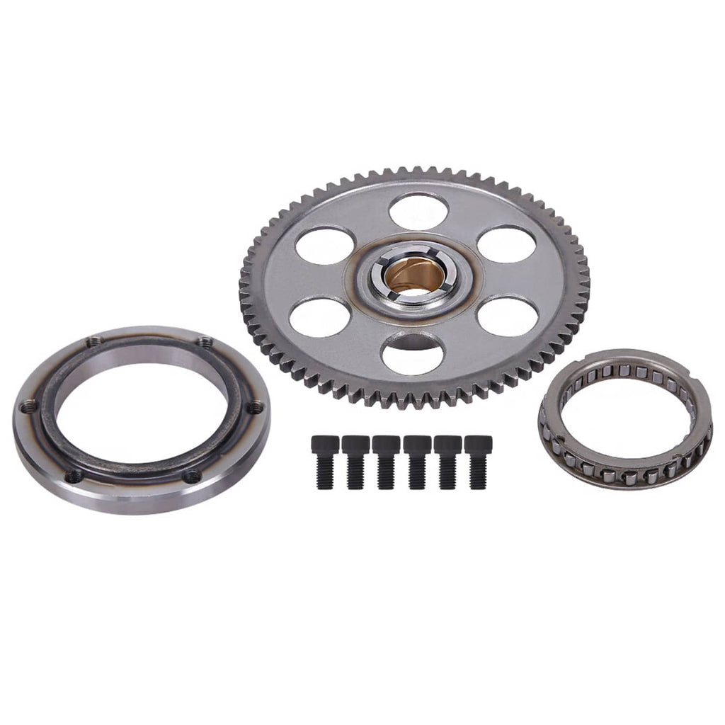 Starter clutch sprag gear idler kit with main gear, ring seal, bolts, and sprag bearing