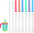 Colorful spill-proof straw replacements with white stems and two included cleaning brushes