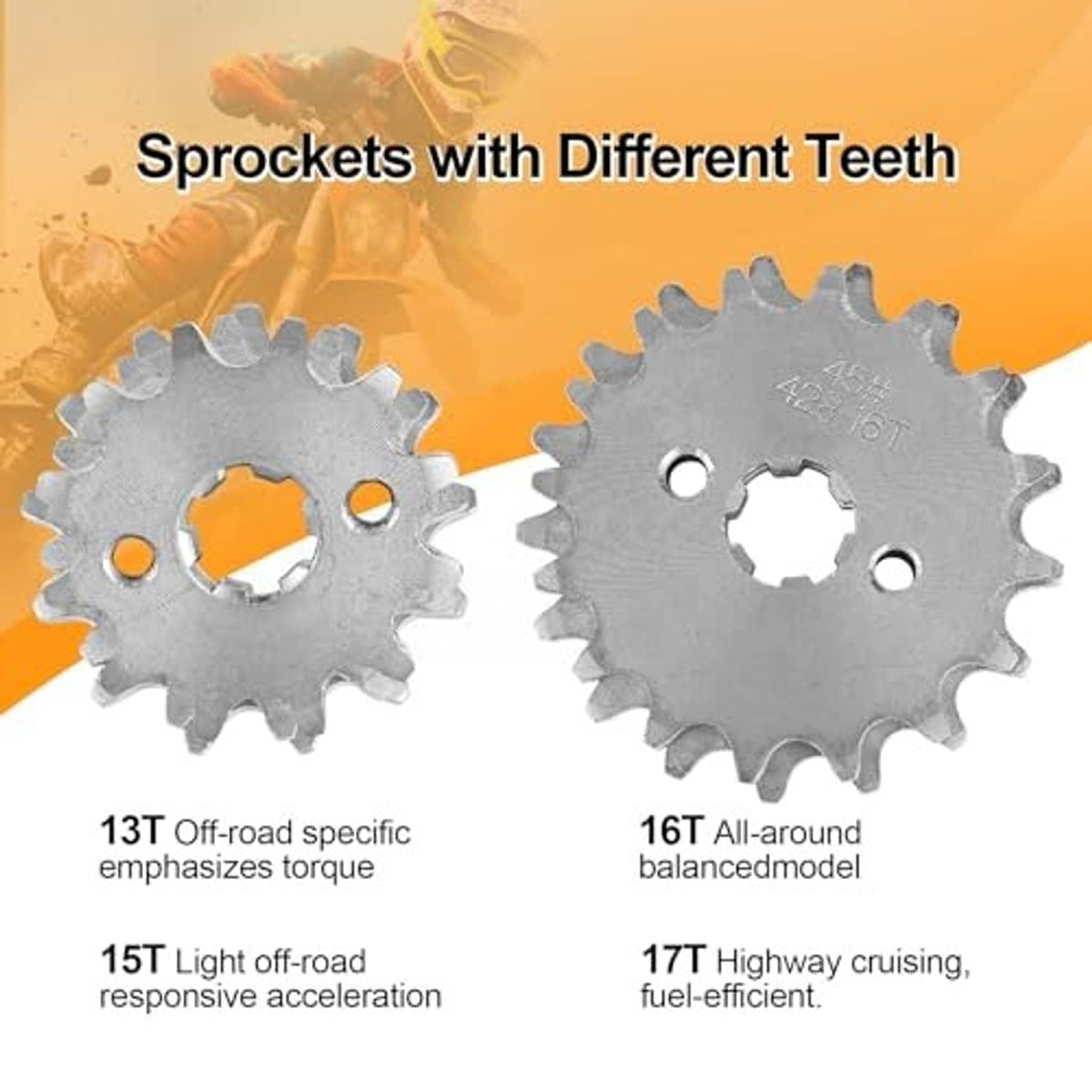 Pair of motorcycle sprockets with different tooth counts, dark metal finish