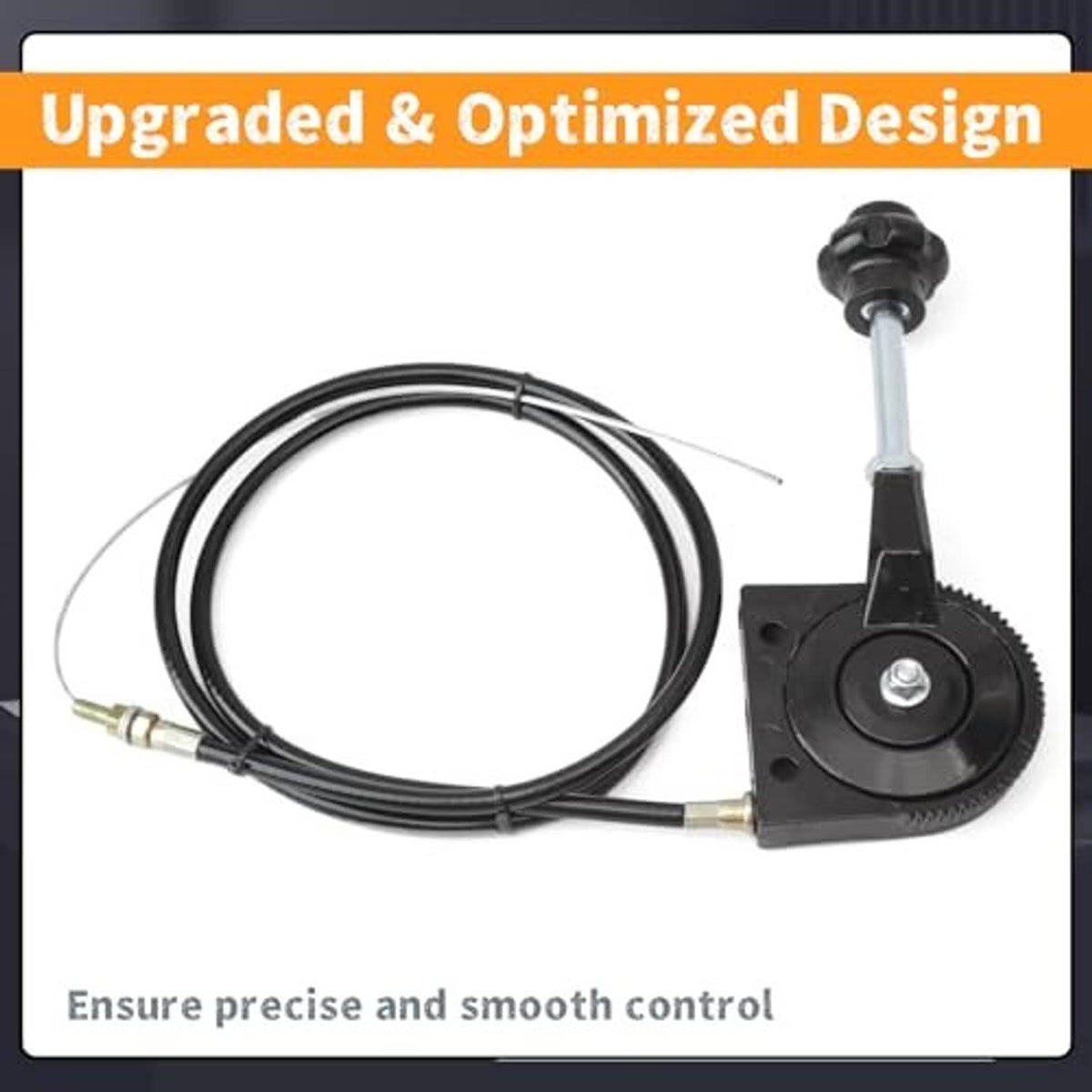 Throttle control cable with black actuator dial, control lever, and coiled black wire