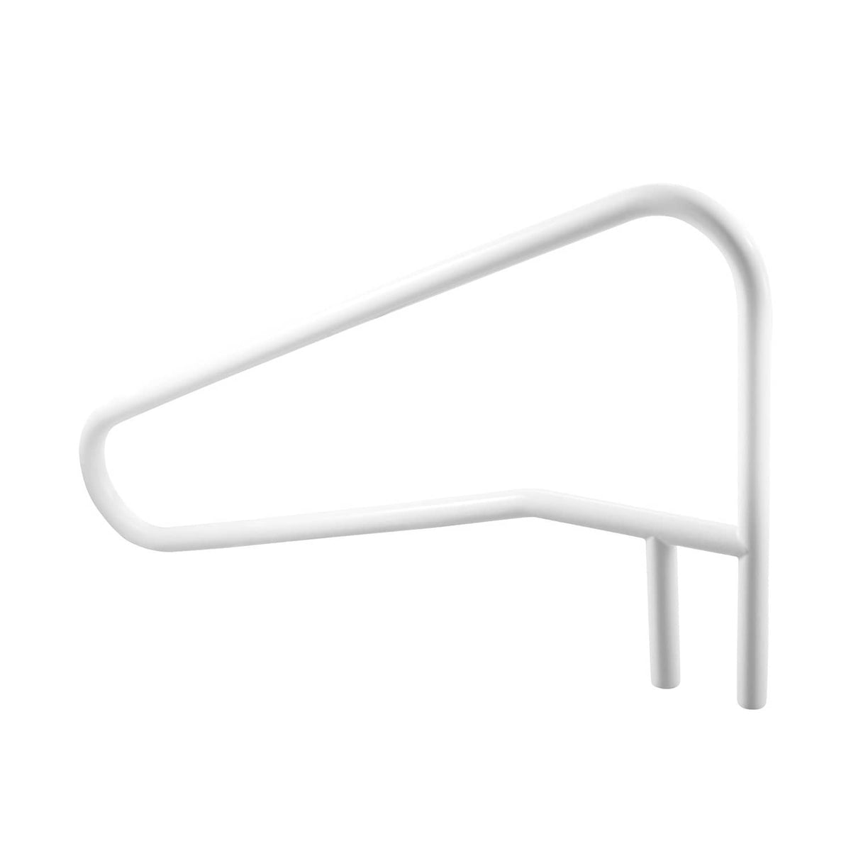 Milky white stainless steel pool handrail close-up of curved grip and post