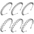 Set of six black wavy metal spring hair headbands with narrow ends