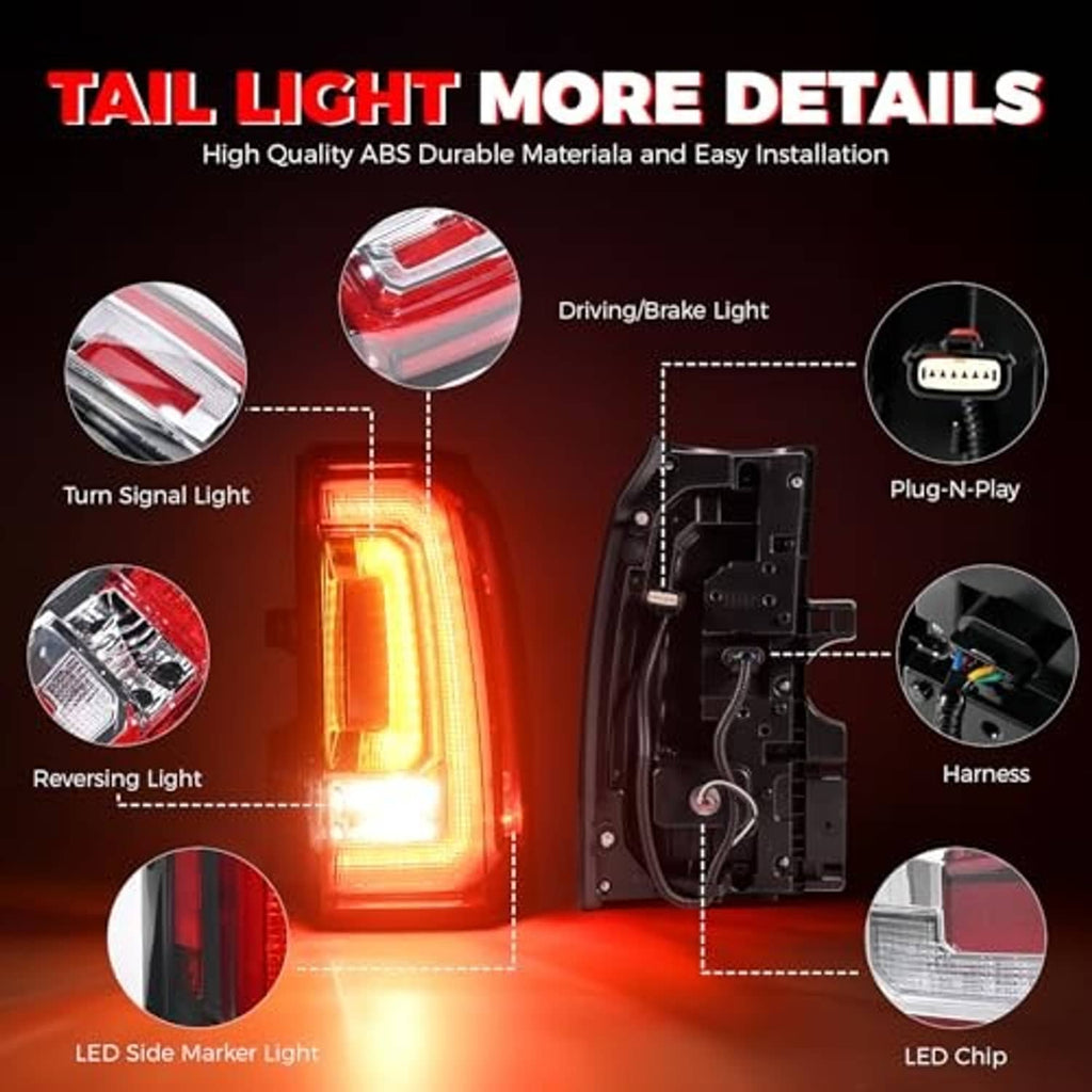 Right LED tail light assembly with driving/brake, turn signal, and reverse light lenses