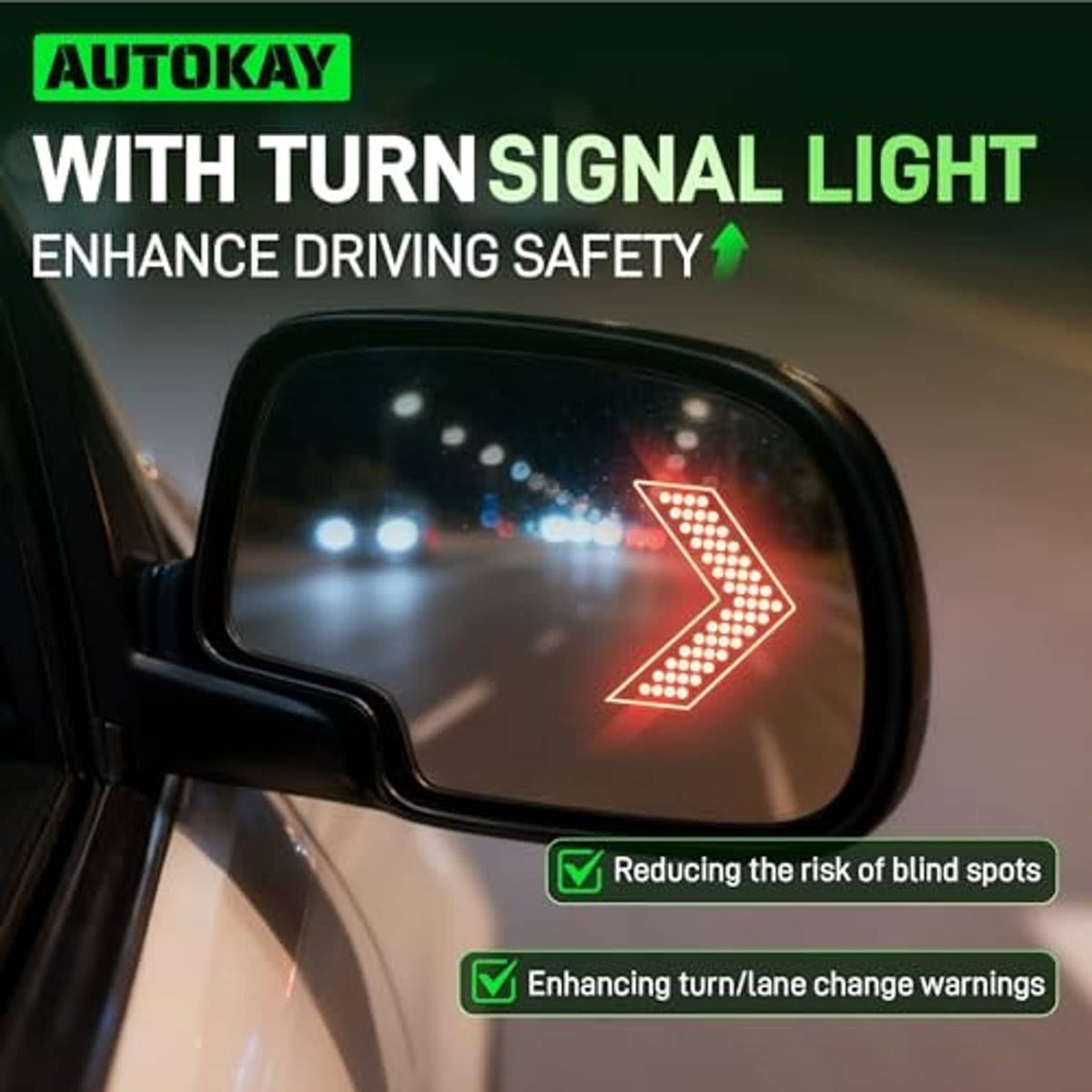 Side mirror glass with built-in turn signal light feature illustration