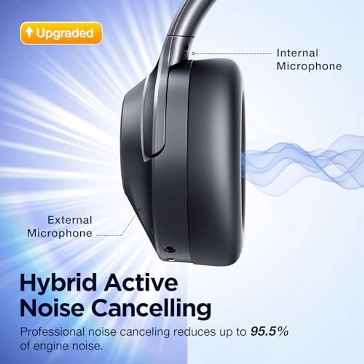 Black over-ear headphones side view, padded earcup with built-in microphone