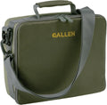 Olive green fishing reel and gear organizer bag with top handle and front zipper pocket
