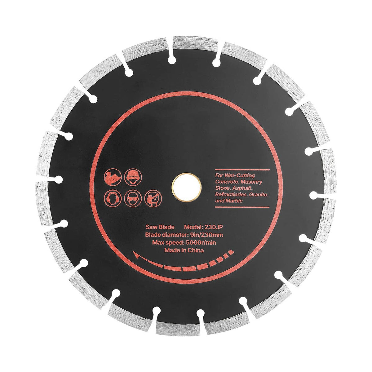 Diamond blade for brick cutting, dark face with red ring and center arbor hole