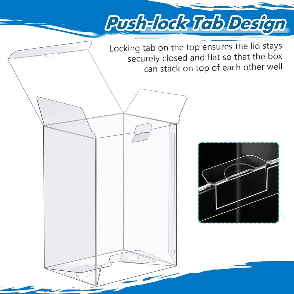 Clear vinyl figure protector case with top push-lock tab and open front box shape