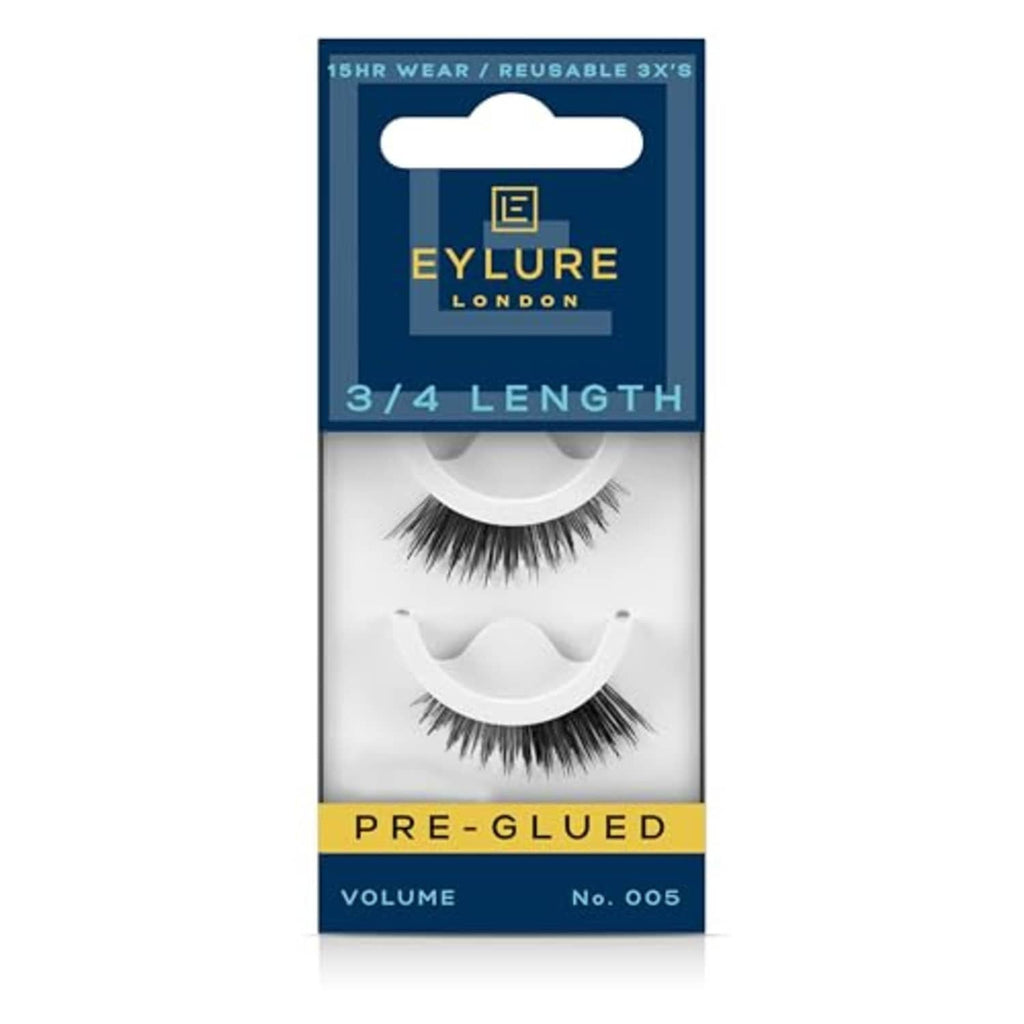 Eylure 3/4 length pre-glued false eyelashes, No. 005 volume, black, 1 pair