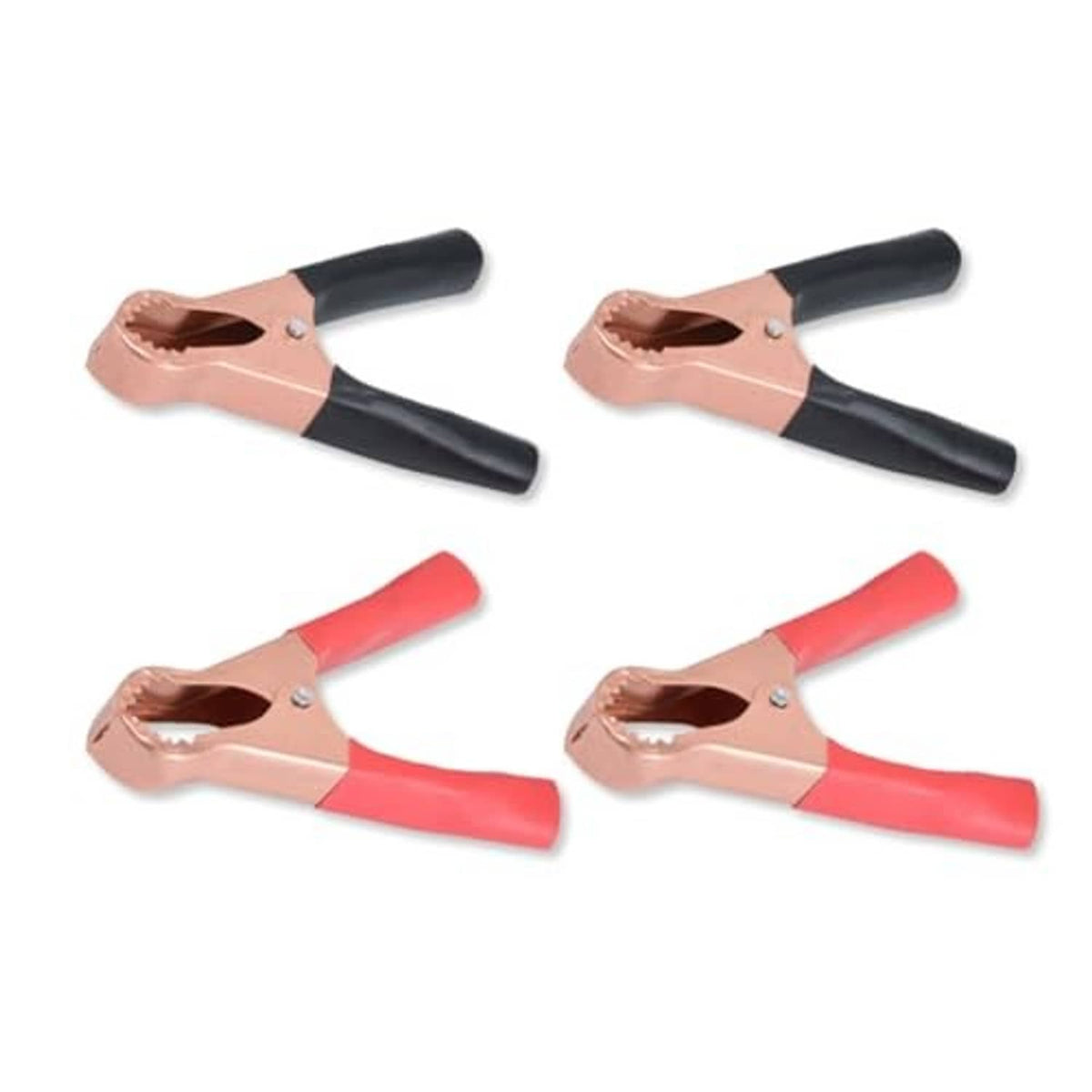 Insulated alligator clips (4-pack), copper jaws with black and red insulated handles