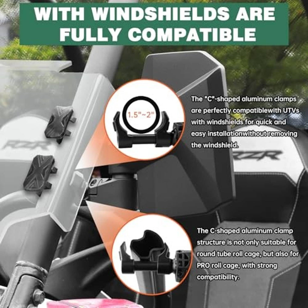 UTV side mirror C-shaped aluminum clamp with black bracket for tube mounting