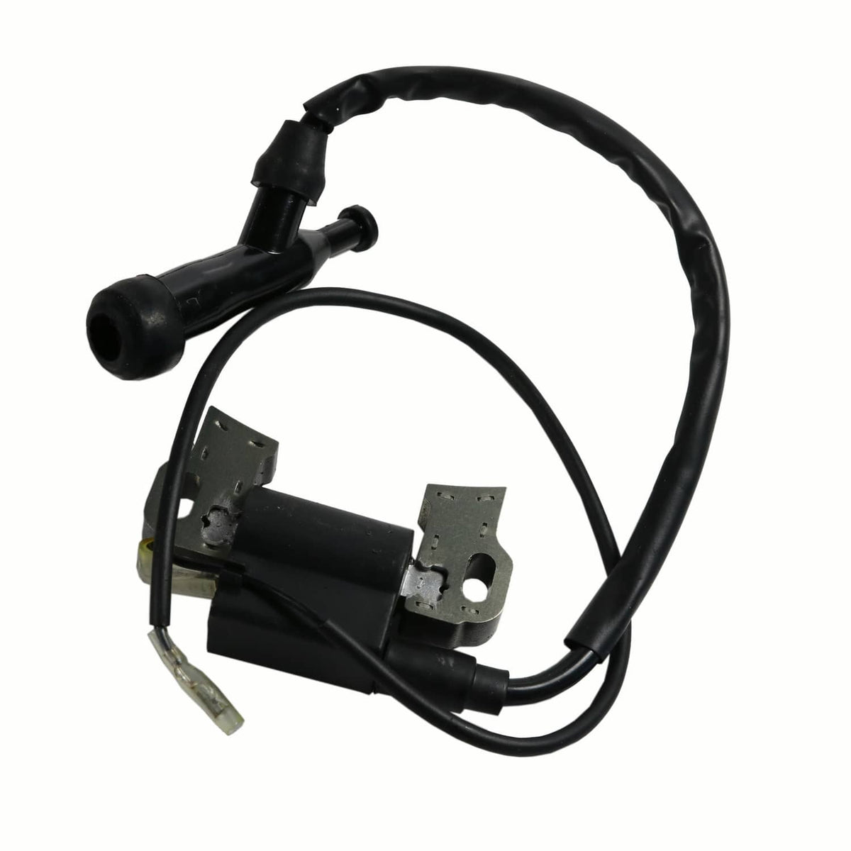 Ignition coil with black wire harness and spark plug cap for small engine