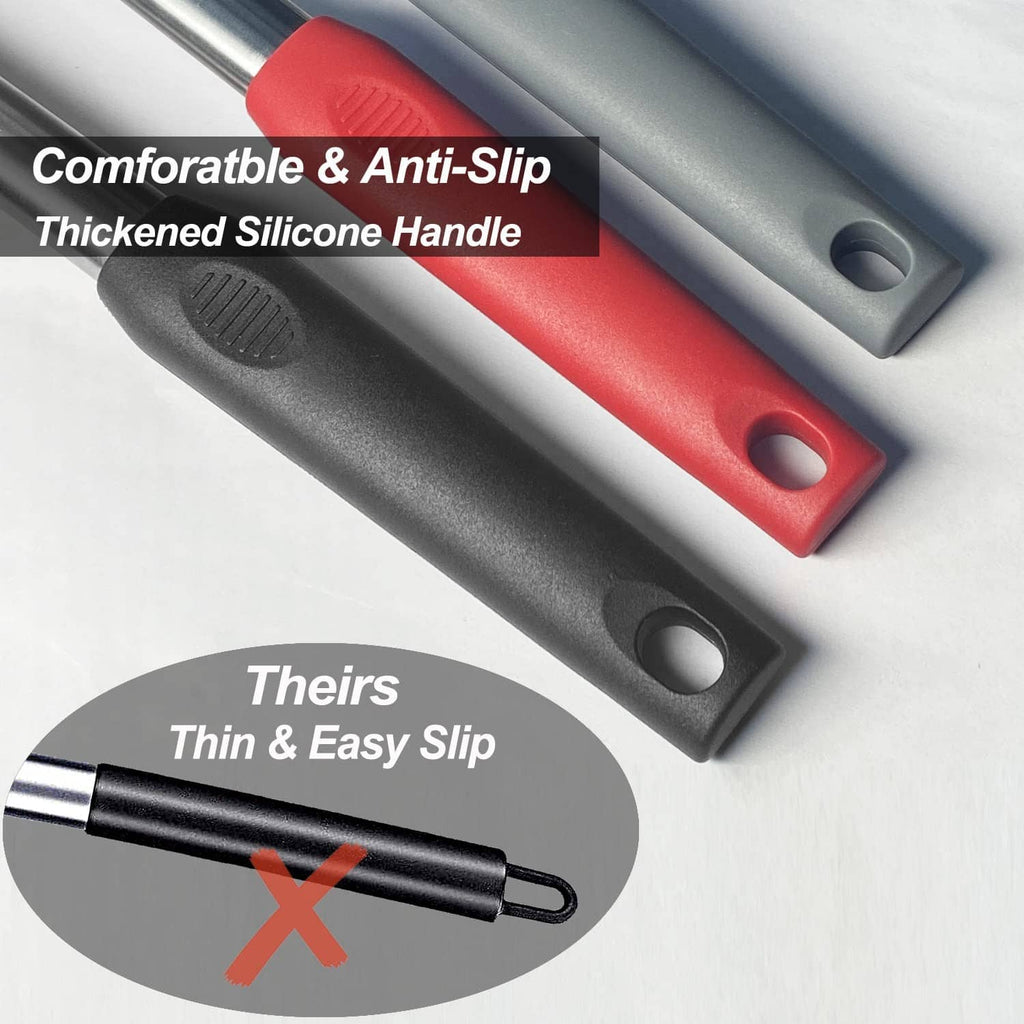 Thickened anti-slip silicone handles in red and black on stainless steel spatulas