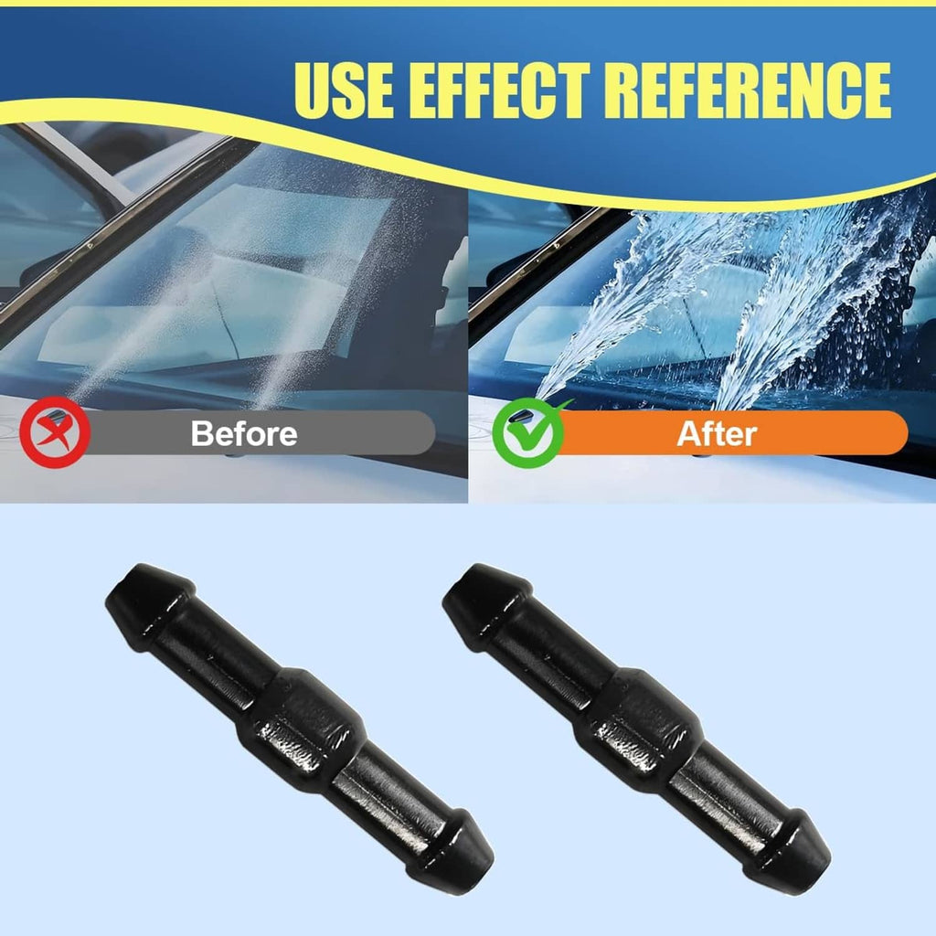 Pair of black 2-way I-type windshield washer hose connectors, barbed couplers