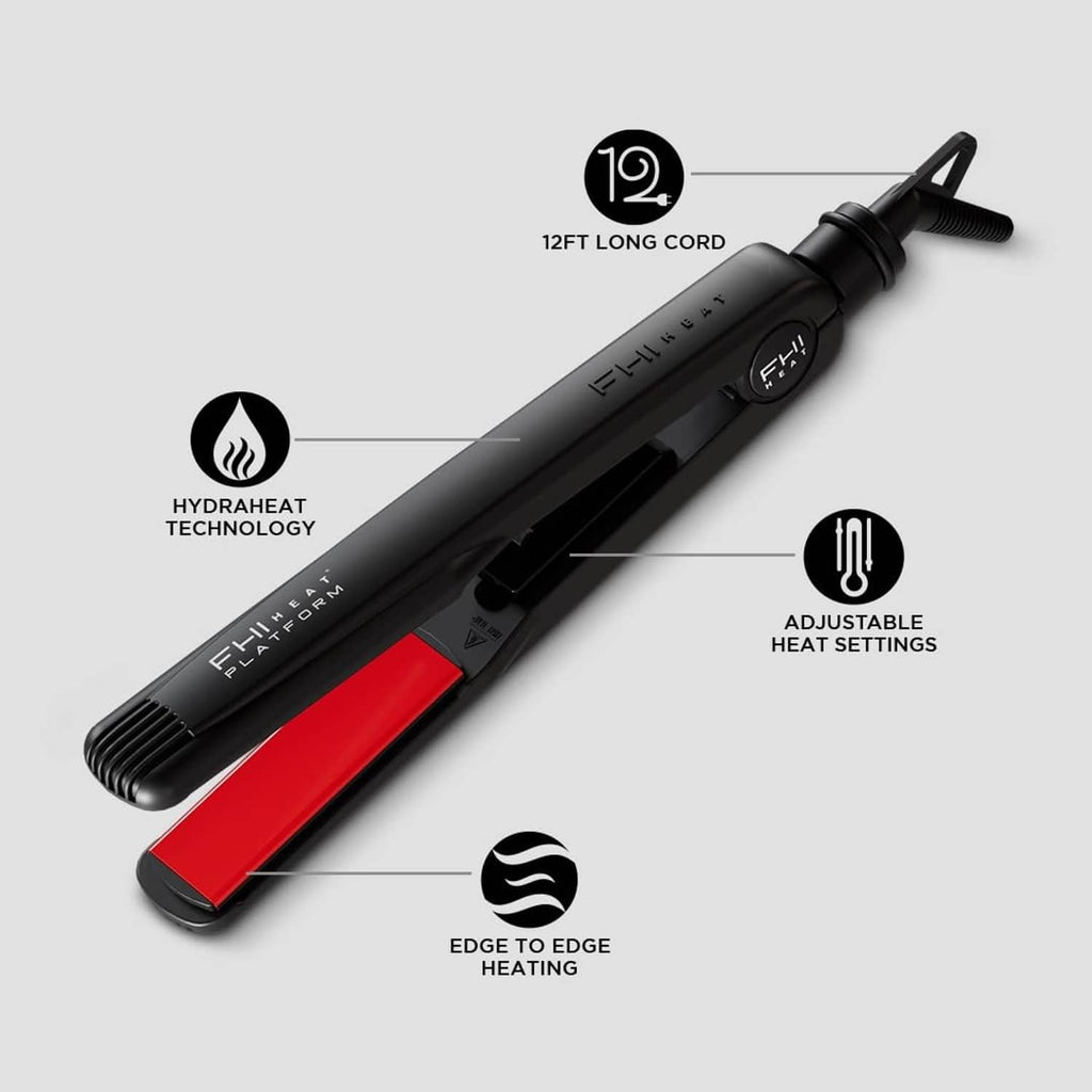 Hair straightener with red plates, adjustable heat dial, and 12-ft power cord
