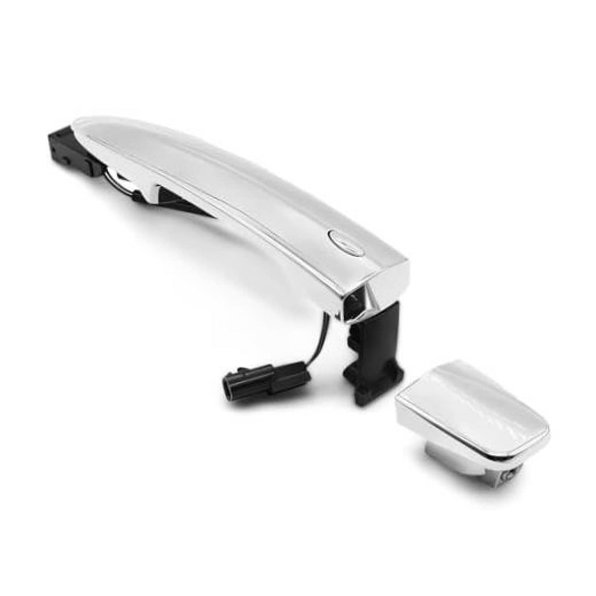 Front exterior door handle assembly, silver finish with black mounting base and wiring