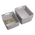 Small woven plastic storage baskets, natural grey, open-top with cutout handles, 2-pack view