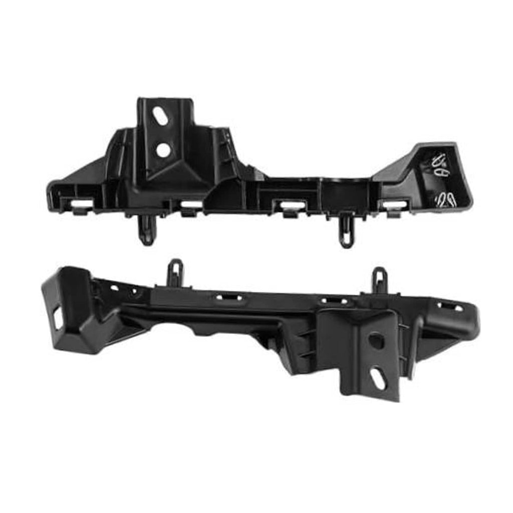 Black plastic front bumper upper cover support bracket pair with mounting holes