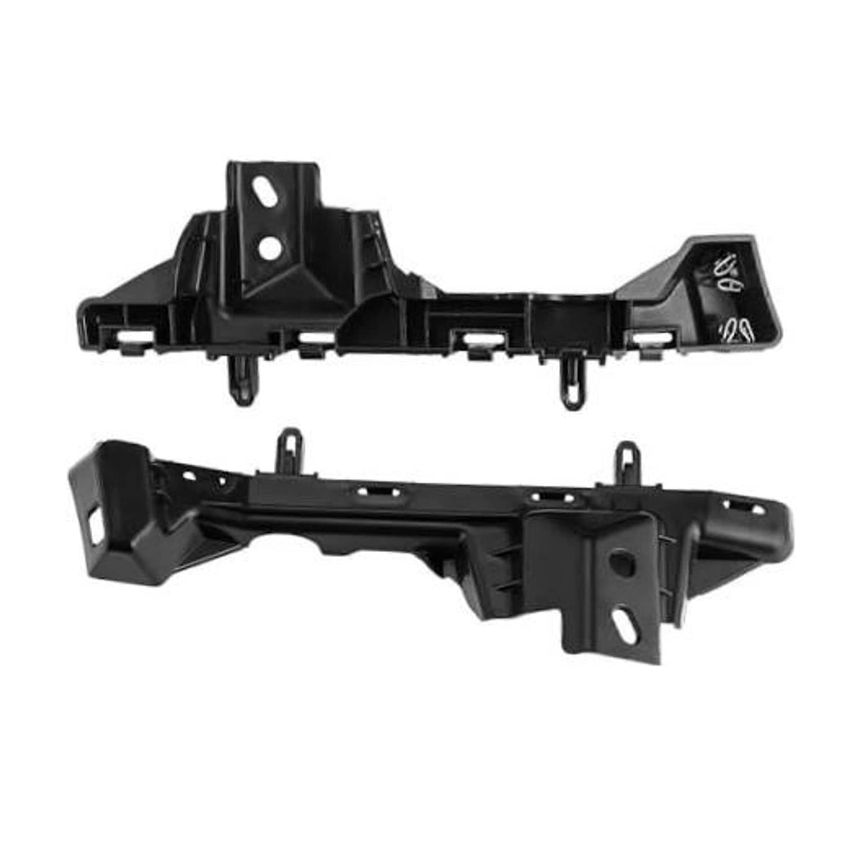 Black plastic front bumper upper cover support bracket pair with mounting holes
