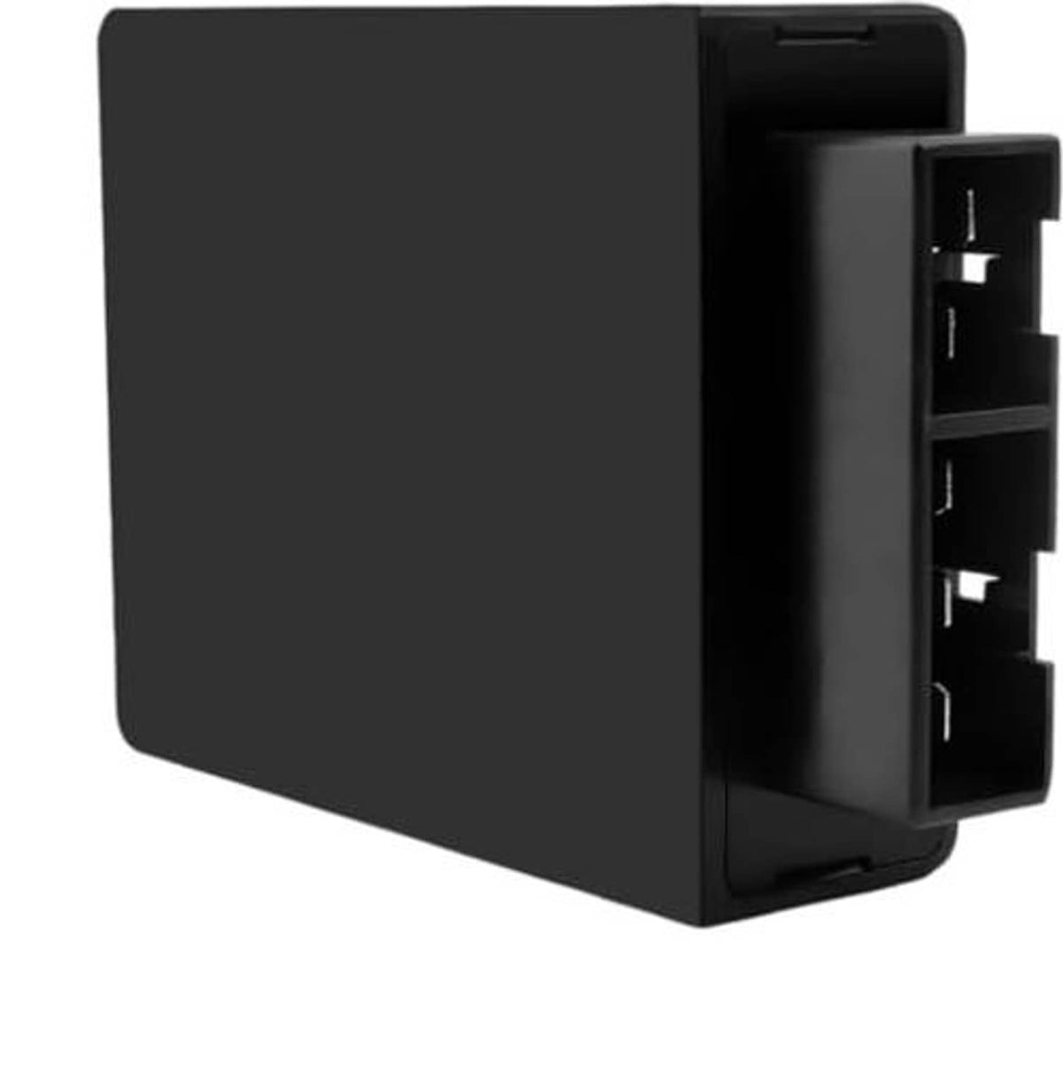 Black ignition control module with open side connector housing and pins