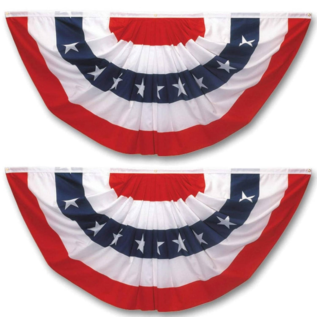 Patriotic pleated fan bunting flags, red white and navy with star details (2-pack)