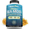 NutriVein Premium Sea Moss supplement bottle, 120 vegetable capsules, black cap