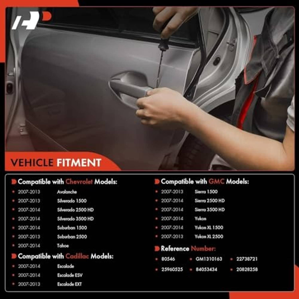Hands installing a front left exterior door handle on a vehicle door.