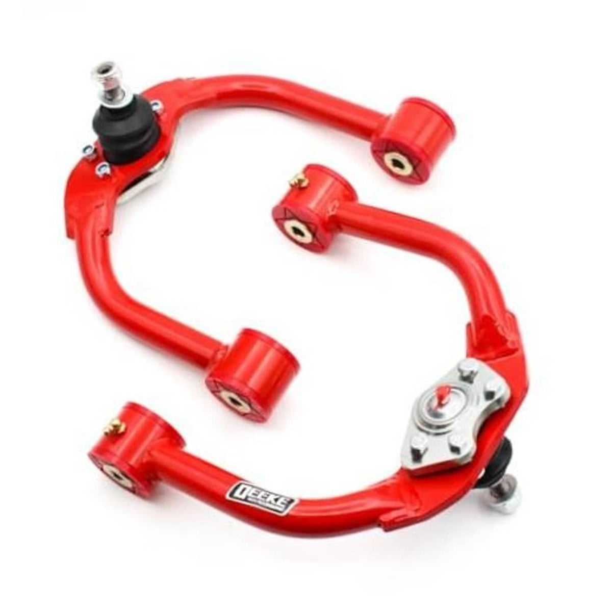 Red front upper control arms set with ball joints and mounting hardware